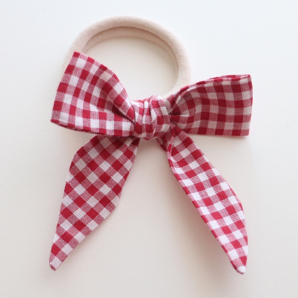 Red Gingham Bow Hair Tie handmade